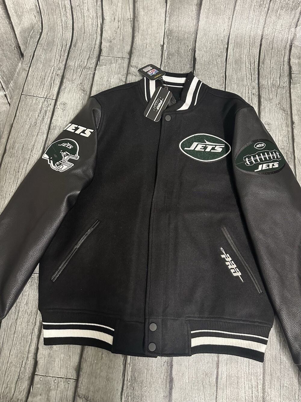 NWT Men’s Pro Standard New York Jets Varsity Jacket Black Medium Wool & Leather